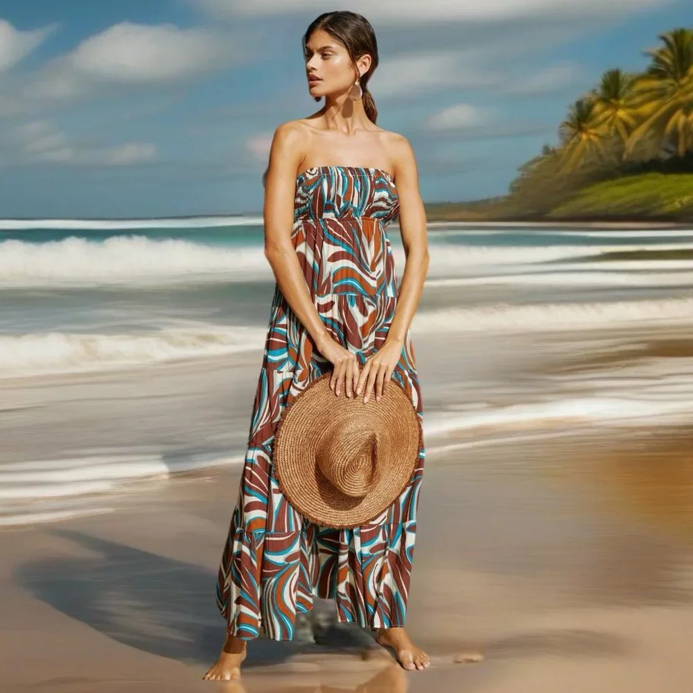 NWT Anthropologie Strapless Tiered Cotton Midi Dress - Picture 3 of 6